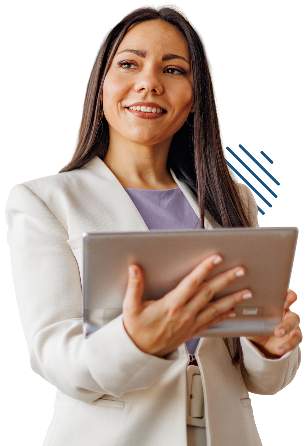 Professional showing benefits platform on tablet